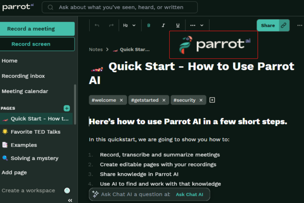 parrot ai quick start guide.