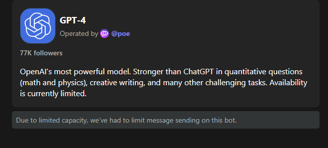 GPT-4 operated by poe.com. (website screen short)