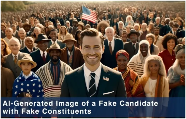 AI-Generated Image of a Fake Candidate with Fake Constituents.