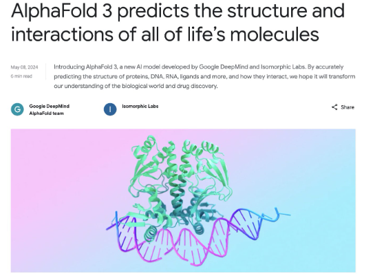 AlphaFold 3 predicts the structure and interactions of all of life's molecules. (Source: blog.google)