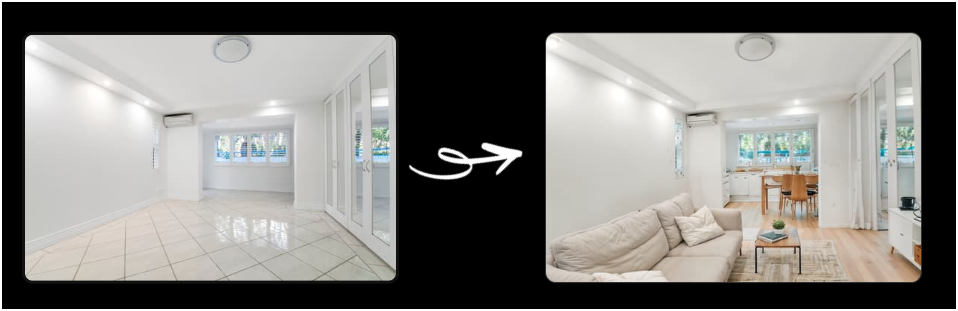 InteriorAI is a Virtual Staging AI. This is the example how it fills empty homes for real estate listings. (photo: screenshot, Source: InteriorAI website)