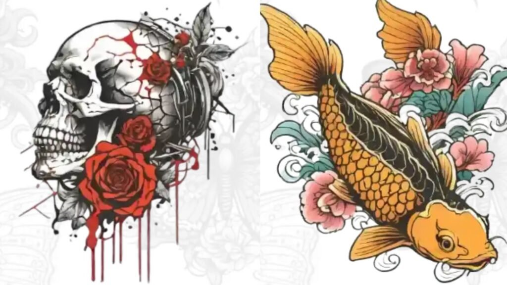 Examples of tattoos designed with AI tattoo generator Blackink AI.