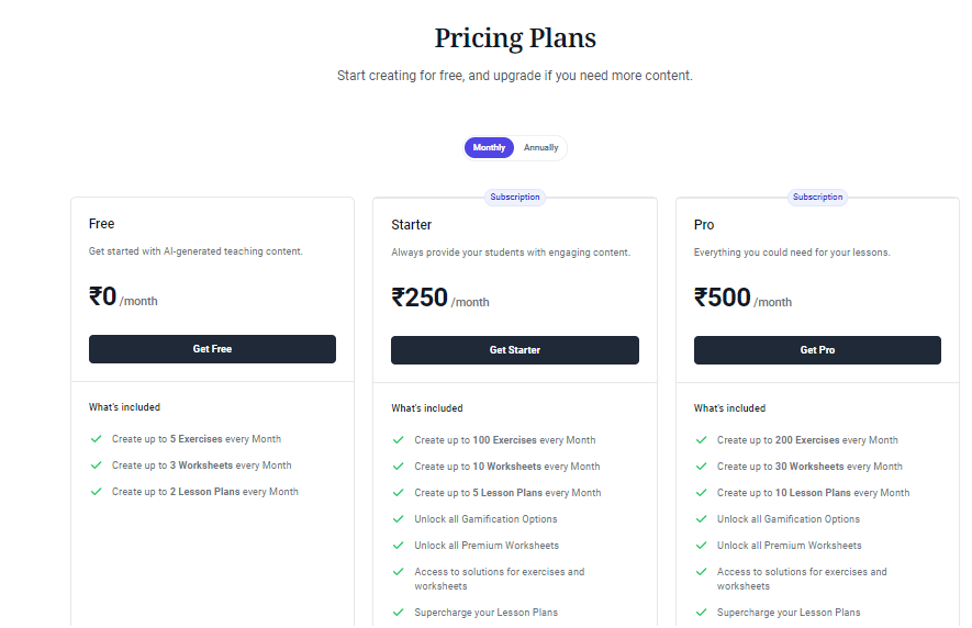 to-teach.ai: Pricing Plans (photo: screenshot) 